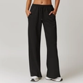 Pantalón deportivo negro de cintura alta para mujer con cordón y pernera ancha algodón - XL / Negro Premium