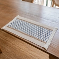 Bohemian style cream cotton linen placemat with blue embroidery and brown jacquard trims - Blue Grid Hemp