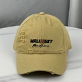 Distressed khaki baseball cap with Malinsky embroidery and vintage torn details - Khaki