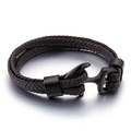 Men's dark brown multilayer braided leather bracelet with black stainless steel anchor clasp - Black Brown Braided Rope (KB86980-SJ)