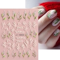 Detaillierte 5D-Relief-Nagelaufkleber mit weißen Maiglöckchen und grünen Blattdesigns - JI-5D04 Weiße Maiglöckchen