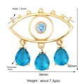Gold-plated evil eye pendant with light blue stones for DIY jewelry making - Lake Blue Droplet M916922