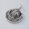 Retro lion head pendant in hip hop style with Celtic knot frame and silver finish - Steel Color Pendant No Chain (KP33338-D)