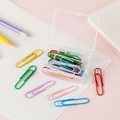 Colorful macaron metal paper clips set in a transparent storage box for desk organizing - Multicolor