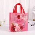 Pink non-woven Mother's Day gift bag with red handles and 3D floral butterfly pattern - Style 4008-4 (Mother's DAY) / 23*22*11cm
