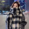 Winter black and white plaid mohair scarf with tassels for warmth and soft texture - Small Size / Shuxin Plaid Black Rice