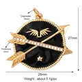 Enamel cross arrows pendant in black and gold finish with sparkling rhinestones - Crossed Arrows-Gold