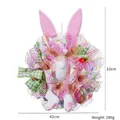 Easter bunny wreath with pink and purple mesh, white plush tail, 53cm tall decoration - Pink Bunny Wreath