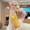 Golden dried flower drift bottle keychain with wheat ear and mini bell charm accessory - Wheat-Drifting Bottle