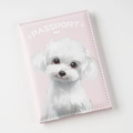 Pink PU leather passport cover with cute white dog illustration and PASSPORT text - Pink Dog