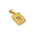 Polished 18K gold plated stainless steel letter N pendant with a frosted texture finish - Letter N - Gold