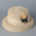 Chapeau de paille à large bord style Hepburn avec protection UPF 50+ et ruban mousseline - M(56-58cm) / Beige