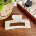 Classic oversized white marbled acetate hair claw clip with minimalist rectangular cutout - Gem White 13cm