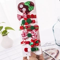 Christmas hair clips set for girls featuring red bow and green pompom decorations - 10-Piece Red Heart Set