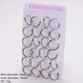 Silver 2mm stainless steel hoop earrings set on display card with 14mm inner diameter - Silver (Inner Diameter 14mm)