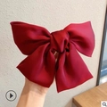 Handheld elegant large red satin bow hair clip with smooth silk texture for women - Wine Red Satin Large Bow