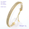 Three-layer gold stainless steel bracelet featuring double bead chains and zircon link - Multi-Row Round Bead Clear Zirconia Style (KB203207-SP)