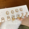 Detailed view of six pairs of gold-plated pearl earrings in butterfly and drop shapes - 4# Silver Needle-Gold (6 Pairs Set)