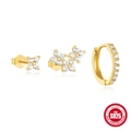 Three-piece gold S925 sterling silver earring set with white zircon flower stud designs - 925 Silver / Floral Style (Set 3)