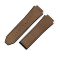 Brown suede leather watch strap with rubber base and brown stitching for HUBLOT - [Convex x Wide Mouth] 19x26mm / Suede Coffee - No Buckle