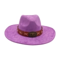 Purple western cowboy hat with brown faux leather band and bull head metal buckle - Purple