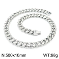 Polished silver stainless steel Cuban link chain necklace, 10mm width and 500mm length - 500mm x 10mm (KN225374-Z)