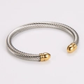 Two-tone cable twist bangle with silver textured band and gold spherical end caps - Gold & Silver (60mm-Special)