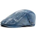 Vintage denim ivy pet met versleten details en verstelbare metalen gesp sluiting - Verstelbaar / Blauw