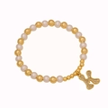 Beaded pearl bracelet featuring a gold letter H pendant with micro-inlaid rhinestones - Letter K