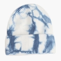 Close-up of blue and white tie-dye ribbed knit texture on a cozy winter beanie hat - Navy Blue (Tie-Dye)