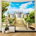 Detail eines Wandteppichs mit europäischer Schlosslandschaft und Garten für Wanddekoration - GT105027-Französisches Schloss