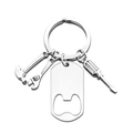 Silver stainless steel tool keychain with hammer, wrench, screwdriver and opener charms - Silver Hammer Wrench Screwdriver Bottle Opener Keychain