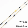 Vergulde roestvrijstalen ketting met zwarte cilinder kralen, gewicht 3,5g, 600mm - Goud Zwart (KN232173-Z) / 60CM