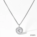 Silver stainless steel box chain necklace with crescent moon pendant and hammered texture - Silver Necklace (PCD876)