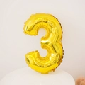Golden 16-inch number 3 aluminum foil balloon with metallic mirror finish for birthdays - Number 3 / 16" / Gold