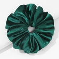 Deep forest green oversized velvet scrunchie hair tie with smooth glossy texture - Dark Green