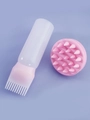 Massaggiatore per cuoio capelluto rosa e bianco con flacone graduato per trattamenti capelli - Spazzola da Massaggio a 19 Denti + Flacone per Tinta (Rosa)