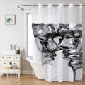 Modern shower curtain with metallic artistic face print and reinforced metal grommet holes - Single Shower Curtain / SYL-2 Liquid Metal Face