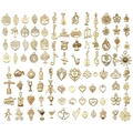 Close-up of assorted gold metal DIY charms featuring music, wine, and floral motifs - KC Gold 100 Models 103.7g Set