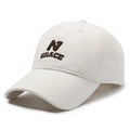 Classic white cotton baseball cap featuring high-quality brown N GRACE embroidery detail - White