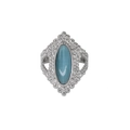 Vintage Silberring mit ovalem blauen Katzenaugenstein und Perlenstruktur auf weißem Grund - Einheitsgröße / Silber-Hellblau