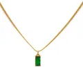 Detail of 18K gold snake chain necklace with a square green zircon pendant on white background - Green Zirconia - Gold Plated
