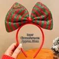 Christmas headband with red and green striped sequin bow and Merry Christmas tag - 18# Red Green Stripe Bow Headband (KA0546)