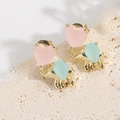 Macro view of gold elephant earrings with pink heart stones and S925 silver hallmarks - Elephant Heart Style (ES2655-1)