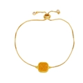 Adjustable 18k gold plated box chain bracelet with square orange druzy stone charm - Yellow