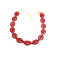 Bohemian vibrant red coffee bean link bracelet with adjustable gold lobster clasp - Red
