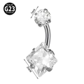 G23 titanium belly button ring with 8mm square princess cut clear cubic zirconia - Style 14 (Princess Square)