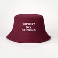 Burgunderroter Anglerhut aus Baumwolle mit weißem SUPPORT DAY DRINKING Stickerei-Design - Einheitsgröße / Burgunderrot