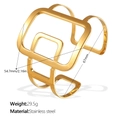 Brazalete dorado geométrico irregular en acero inoxidable pulido para mujer - Brazalete Abierto de Diseño Geométrico Calado (SZ248G) / Dorado
