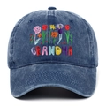 Berretto da baseball blu navy lavato con ricami floreali e scritta GRANDMA - Regolabile / Blu Notte